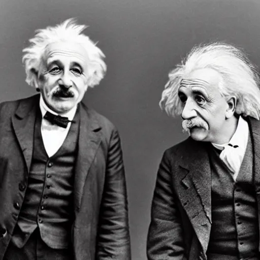 Image similar to vintage photo of Einstein and Thomas Edison fighting