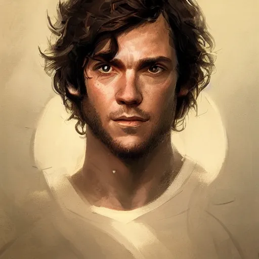 Image similar to portrait of a man by greg rutkowski, jedi kinght that looks like adam brody, messy brown hair, star wars expanded universe, he is about 3 0 years old, highly detailed portrait, digital painting, artstation, concept art, smooth, sharp foccus ilustration, artstation hq