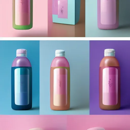 Image similar to pastel color, packaging design, kids products, gift packaging, bottle and label, behance, pintrest, kids, packaging