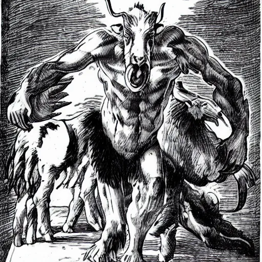Image similar to Horrible goat man, hyperdetailed