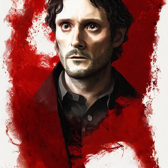 Image similar to will graham, hannibal, red, dark, golden ratio, environment, hyper detail, concept artbook