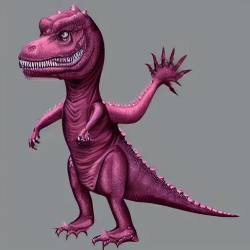 Prompt: T-Rex in princess dress in the style of Richard Scary