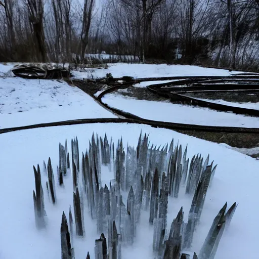 Image similar to Ice spikes are summoned from the ground by magic