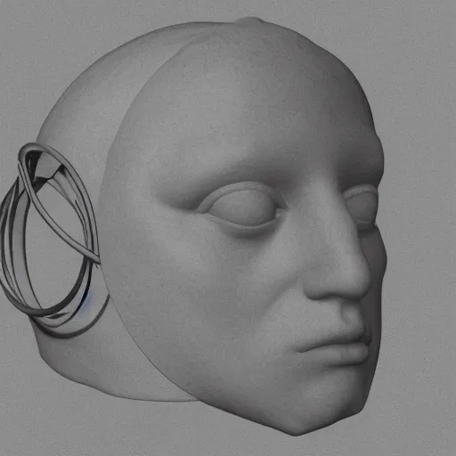 Image similar to a neon ring on the head of a renaissance statue, 3 d render