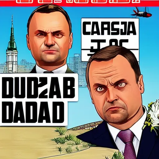 Prompt: Andrzej Duda in GTA cover