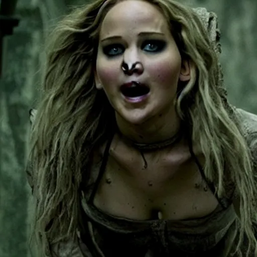 Image similar to jennifer lawrence is the frankenstein monster, still from the frankenstein movie