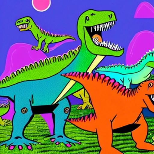 Image similar to dinosaurs on lsd