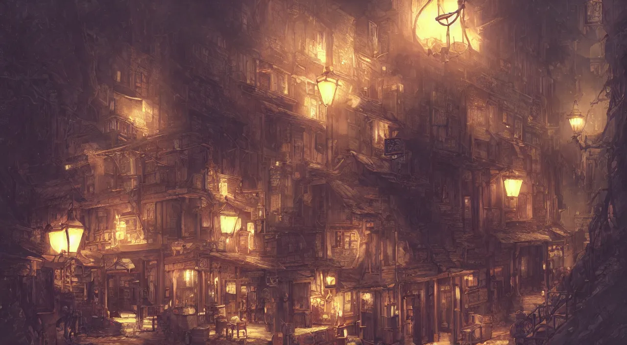Prompt: The Night Inn, game concept art by Akihiko Yoshida, trending on artstation and cgsociety