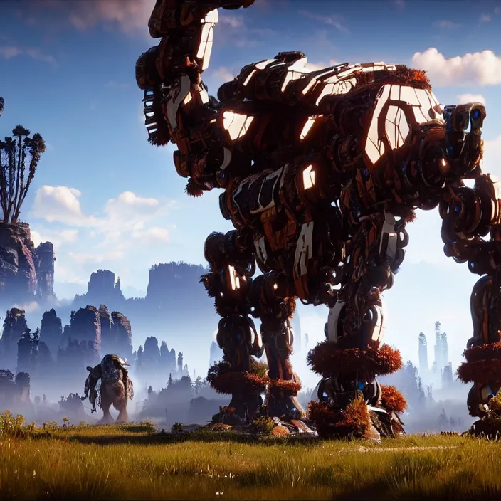 Image similar to photo of a robot mammoth in the style of horizon zero dawn, highly detailed, 4 k, hdr, smooth, sharp focus, high resolution, award - winning photo