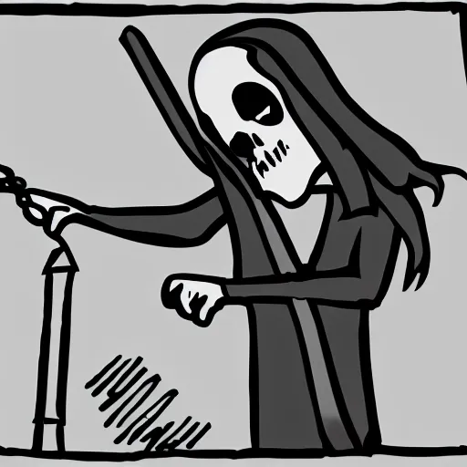 Prompt: cartoon drawing of a grim reaper