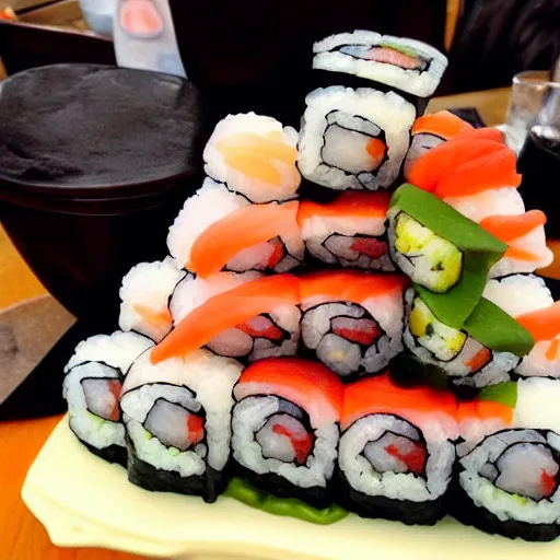 Image similar to a mountain of sushi