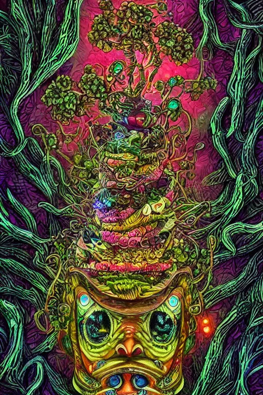 Image similar to creature sushi roots cactus elemental flush of force nature micro world fluo light deepdream a wild amazing steampunk baroque ancient alien creature, intricate detail, colorful digital painting