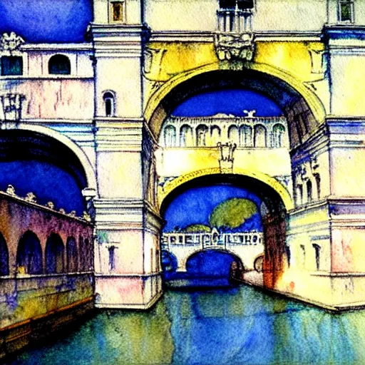 Image similar to the bridge of sighs in the style of vrubel, watercolor, pastel colors