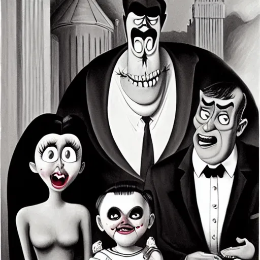 Prompt: the munsters, by charles addams,