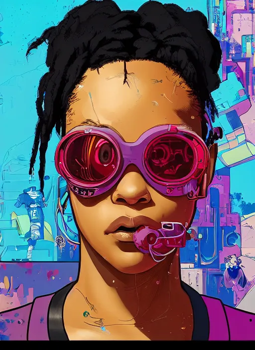 Image similar to sophia igwe. cyberpunk. portrait illustration, pop art, splash painting, art by geof darrow, ashley wood, alphonse mucha, makoto shinkai ( apex legends )