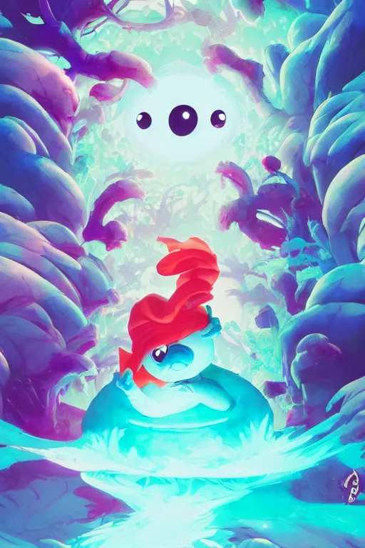 Image similar to smurf ghost creature animal sushi cristal very big eye roots cactus elemental flush of force nature micro world fluo fishscale, behance hd by jesper ejsing, by rhads, makoto shinkai and lois van baarle, ilya kuvshinov, rossdraws radiating a glowing aura global illumination ray tracing hdr