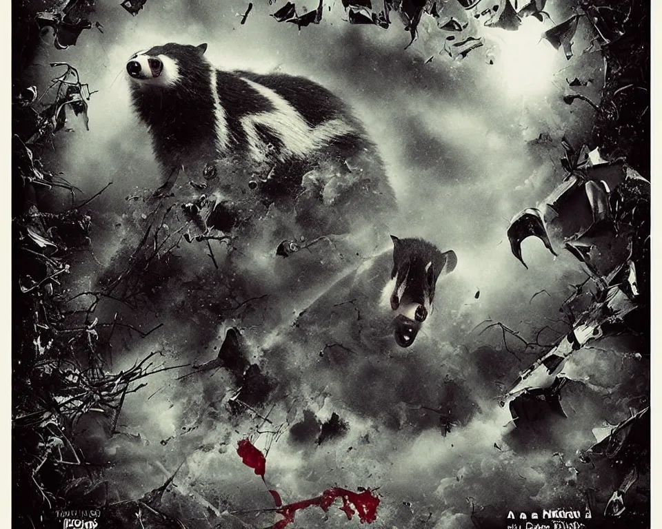 Image similar to a horror movie poster featuring a tornado made out of badgers