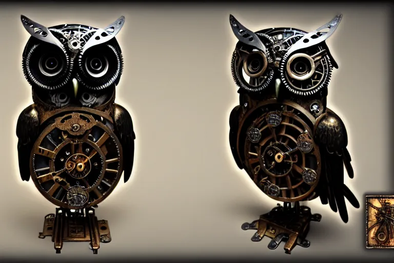 Prompt: iron owl, steampunk style, consists of many parts, many parts, high quality, 8 k