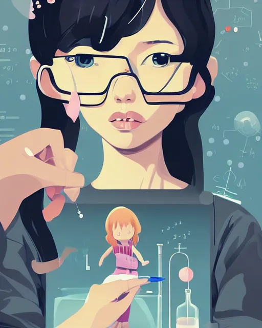 Image similar to a little girl is doing a science experiment. clean cel shaded vector art. minimalist illustration art by lois van baarle, artgerm, helen huang by makoto shinkai and ilya kuvshinov, rossdraws