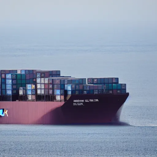 Image similar to maersk container ship, haze, telephoto zoom,