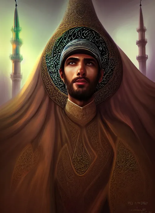 Image similar to portrait epic mosque imam. highly detailed, digital painting, concept art, smooth, sharp focus, illustration, art by creature college