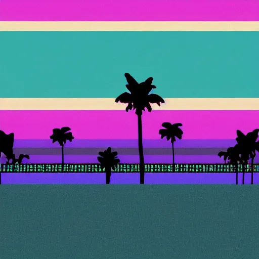 Prompt: retro vaporwave sunset skyline grid palm trees purple and pink bing chilling john cena
