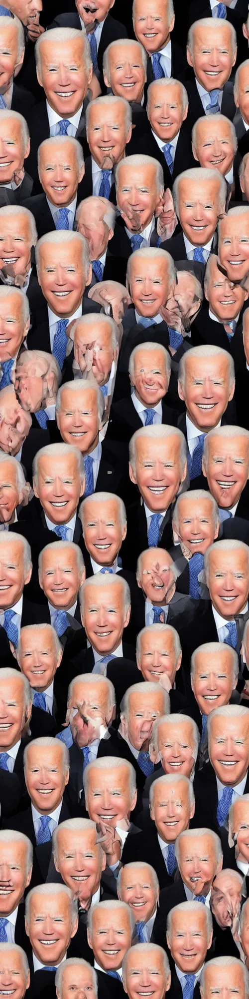 Image similar to a vertical stack of joe biden faces, detailed photograph