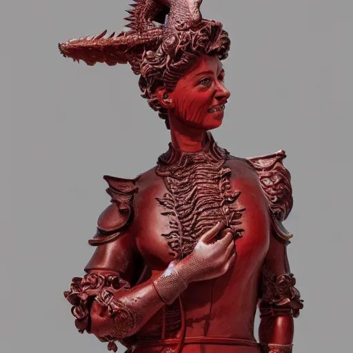 Prompt: museum angeline joile portrait statue monument made from porcelain brush face hand painted with iron red dragons full - length very very detailed by rutkowski symmetrical well proportioned full - body