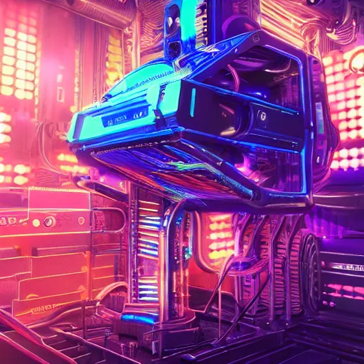 Image similar to album art, album is called tripmachine, tripmachine, photo of a huge futuristic steampunk machinery inside a computer, 8 k, fluorescent colors, halluzinogenic, multicolored, exaggerated detailed, front shot, 3 d render, octane