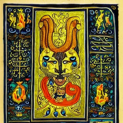 Prompt: dark cat god illuminated manuscript