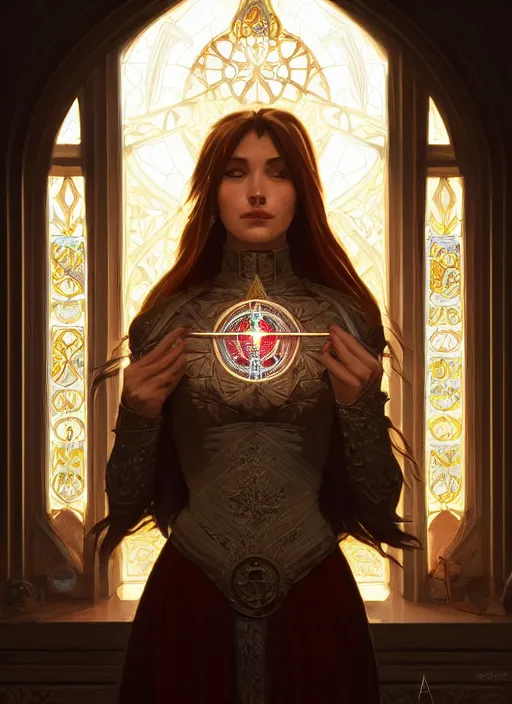 Image similar to perfectly - centered - portrait of a beautiful templar lady, light comes from the window, intricate, highly detailed, digital painting, artstation, concept art, smooth, sharp focus, illustration, unreal engine 5, 8 k, art by artgerm and greg rutkowski and alphonse mucha