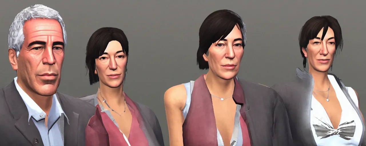 Prompt: jeffrey epstein and ghislaine maxwell in gta 6