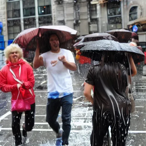 Image similar to people on street get wet of chocolate liquid rain