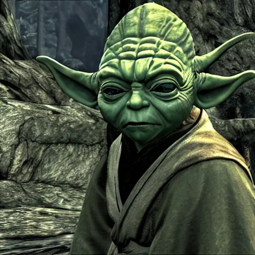 Image similar to Jedi Master Yoda in Skyrim, 4k HDR