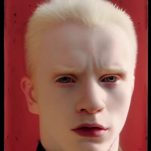 Prompt: realistic expired kodak film portrait of albino chris evans, hyperrealism, photorealistic, detailed, atmospheric, 8 k, award winning photography, cinematic