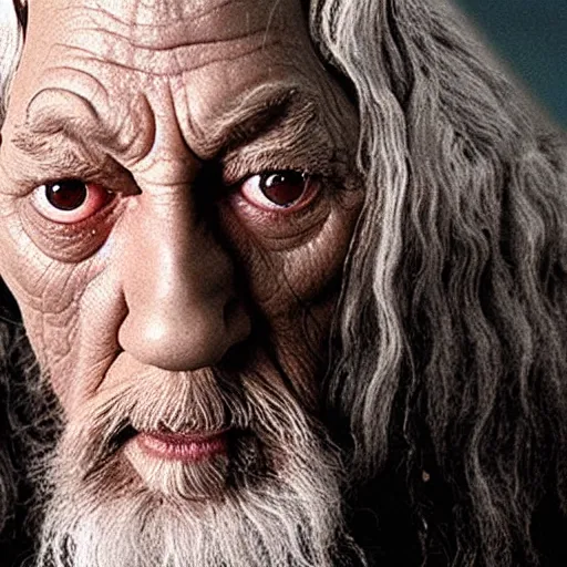 Image similar to gandalf smoking weed with red eyes