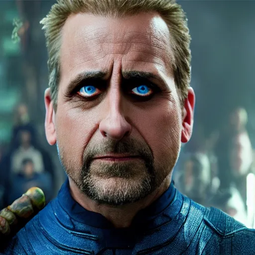 Prompt: steve carell as yondu udonta ( accurate face and colors ), movie still, photorealistic portrait, 8 k