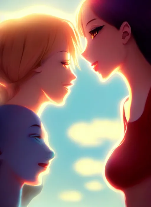 Prompt: two beautiful mothers taunting each other, gorgeous faces, smooth, cinematic lighting, detailed anime art