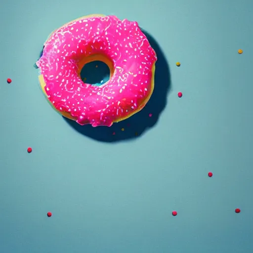 Image similar to strawberry frosted donut with sprinkles, pop art, album cover, shadow,