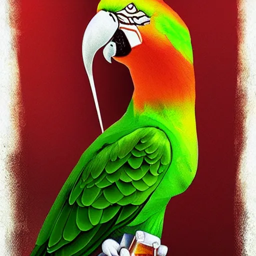 Image similar to a parrot is drinking beer in a spacebar, artstation