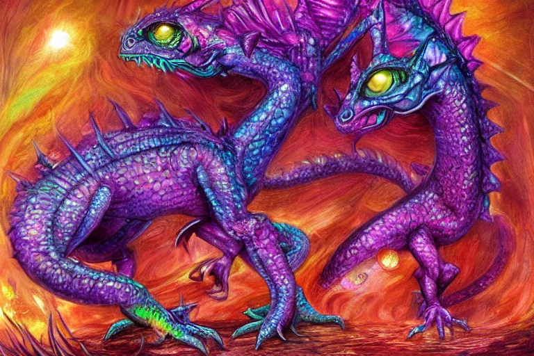 Prompt: full body digital illustration of a cute iridescent magenta baby dragon by Josephine Wall, concept art, matte background, deviantArt, artstation