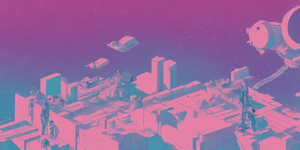 Image similar to sci - fi, risograph illustration, gigantic cat speaking to floating women in the air, cubes of ice around, a lot of tears, people crying, ominous, style by alberto mielgo, epic anime composition, super - detailed, full - shot, 8 k