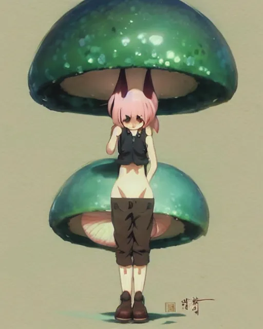 Image similar to a cute thicc mushroom creature ， by makoto shinkai an krenz cushart