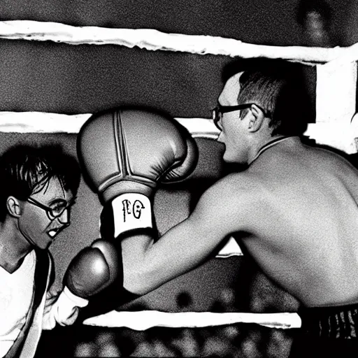 Prompt: harry potter gets into a boxing match at the pub