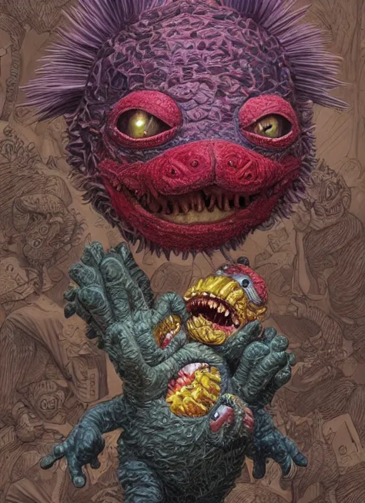 Image similar to American Greetings My Pet Monster (1986) plush, intricate, highly detailed, centered, digital painting, artstation, concept art, smooth, sharp focus, illustration, artgerm, donato giancola, Joseph Christian Leyendecker, WLOP, Artgerm