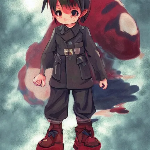 Image similar to beautiful little boy in nazi uniform posing. red, green, blue and gray pallet color. made in abyss art style, inspired by kris from deltarrune, cute detailed artwork, anatomically correct, soft details, ilya kuvshinov, reflection, perfect composition, portrait, illumination, digital art, detailed anime soft face