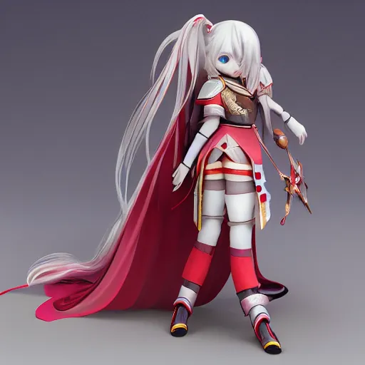 Image similar to cute fumo plush of a knight girl of a royal legion, anime girl with long hair, matcap red metal reflectance, vray