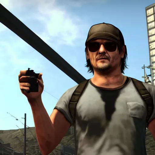 Image similar to Norman Reedus in a GTA V loading screen, screenshot