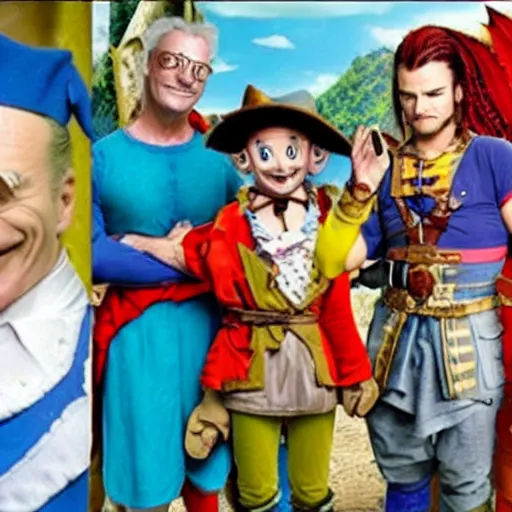 Image similar to a still of from the movie patch adams crossover with the game dragon quest viii