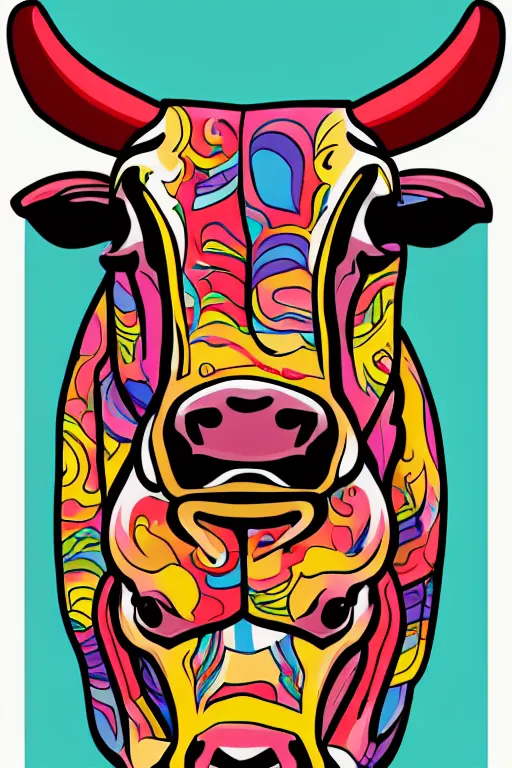 Image similar to A portrait of a bull on a motorcycle, sticker, highly detailed, colorful, illustration, smooth and clean vector curves, no jagged lines, vector art, smooth